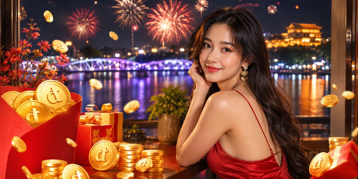 Người dùng tại Huế ngồi thưởng cà phê và xem kết quả xổ số kèm phong bì đỏ mừng trúng thưởng